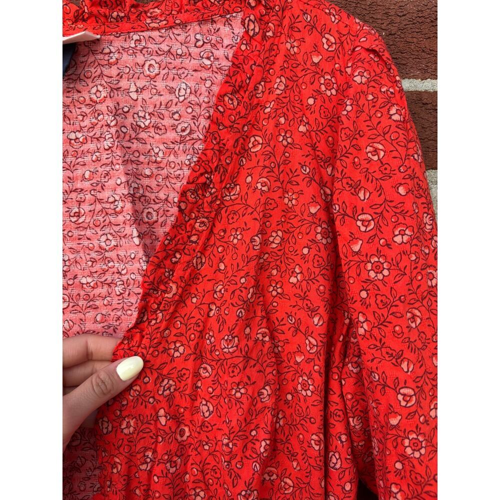 Universal Thread Red Floral Wrap Blouse Womens Large Long Sleeve Tie Waist - Picture 9 of 10